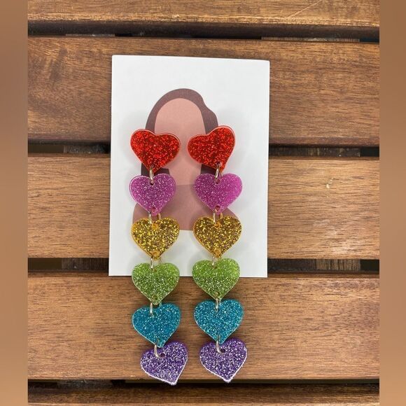 Glitter colorful heart drop earrings - Picture 1 of 5